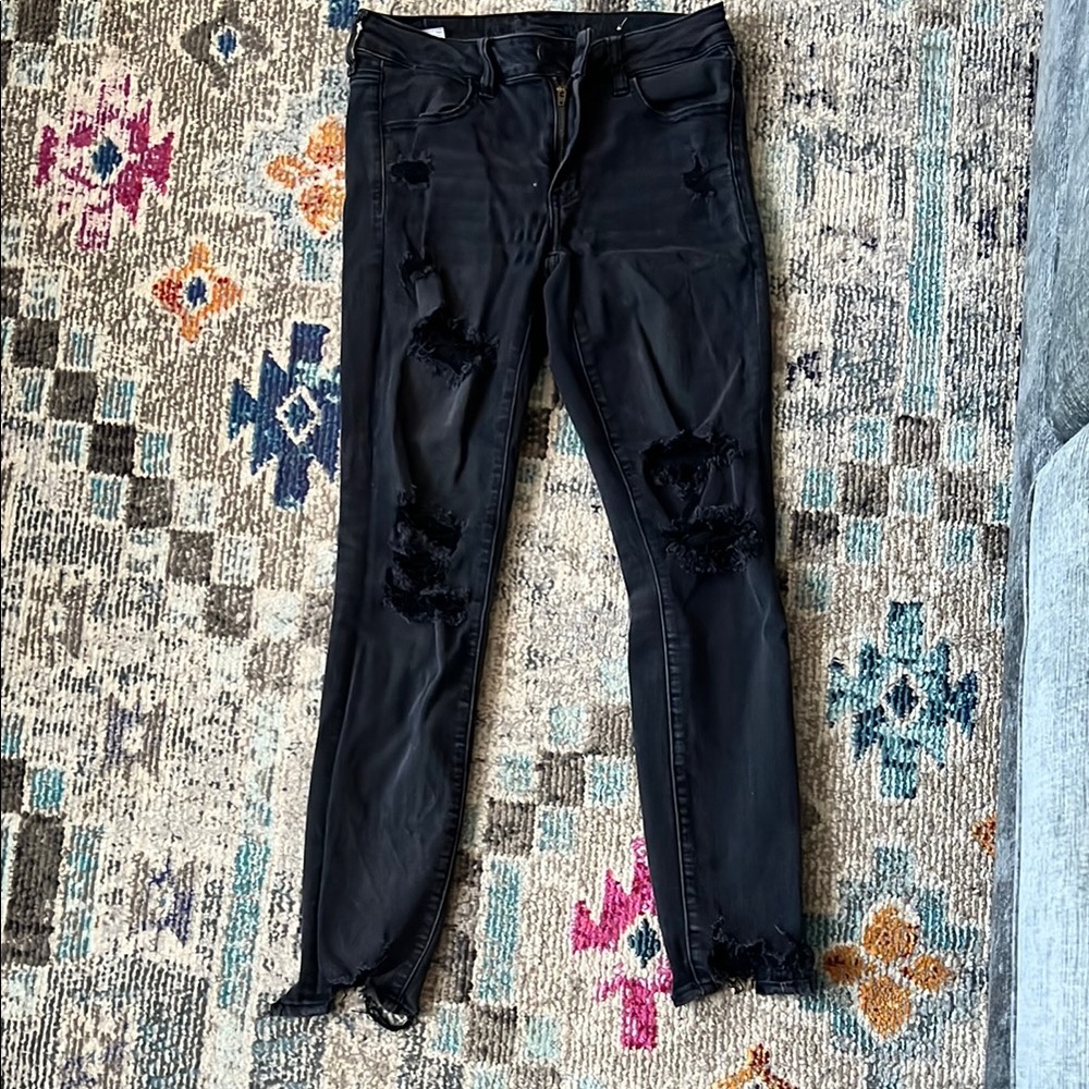 Distressed Black Denim Jeans